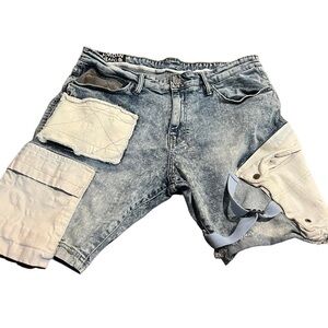 Jordan Craig Men’s Denim Jean Distressed Shorts with Straps. Size 36